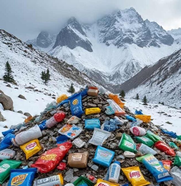 Human generated trash in Himalayas