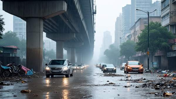 AI Generated Image depicting rains in city